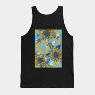 Sunflowers and Busy Bees Linoprint pattern Tank Top